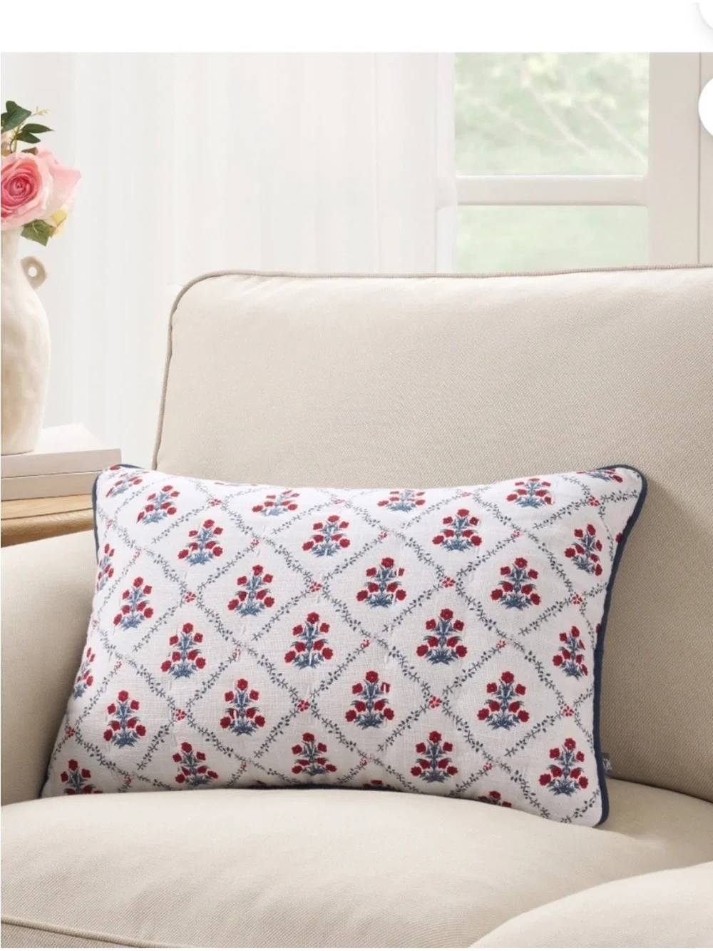 My Texas House Poppy Trellis Decorative Pillow, Red/White/Blue, 19